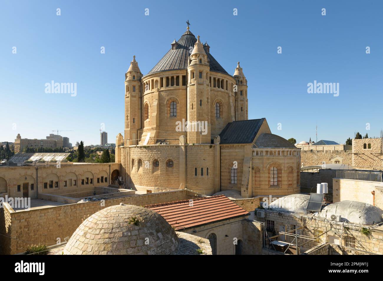 Abbey of Hagia Maria Sion. Abbey of the Dormition of Benedictine Order in Jerusalem, Israel Stock Photo