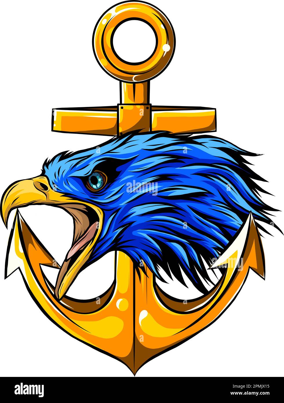 vector illustration of Eagle with Anchor on white background. digital draw Stock Vector