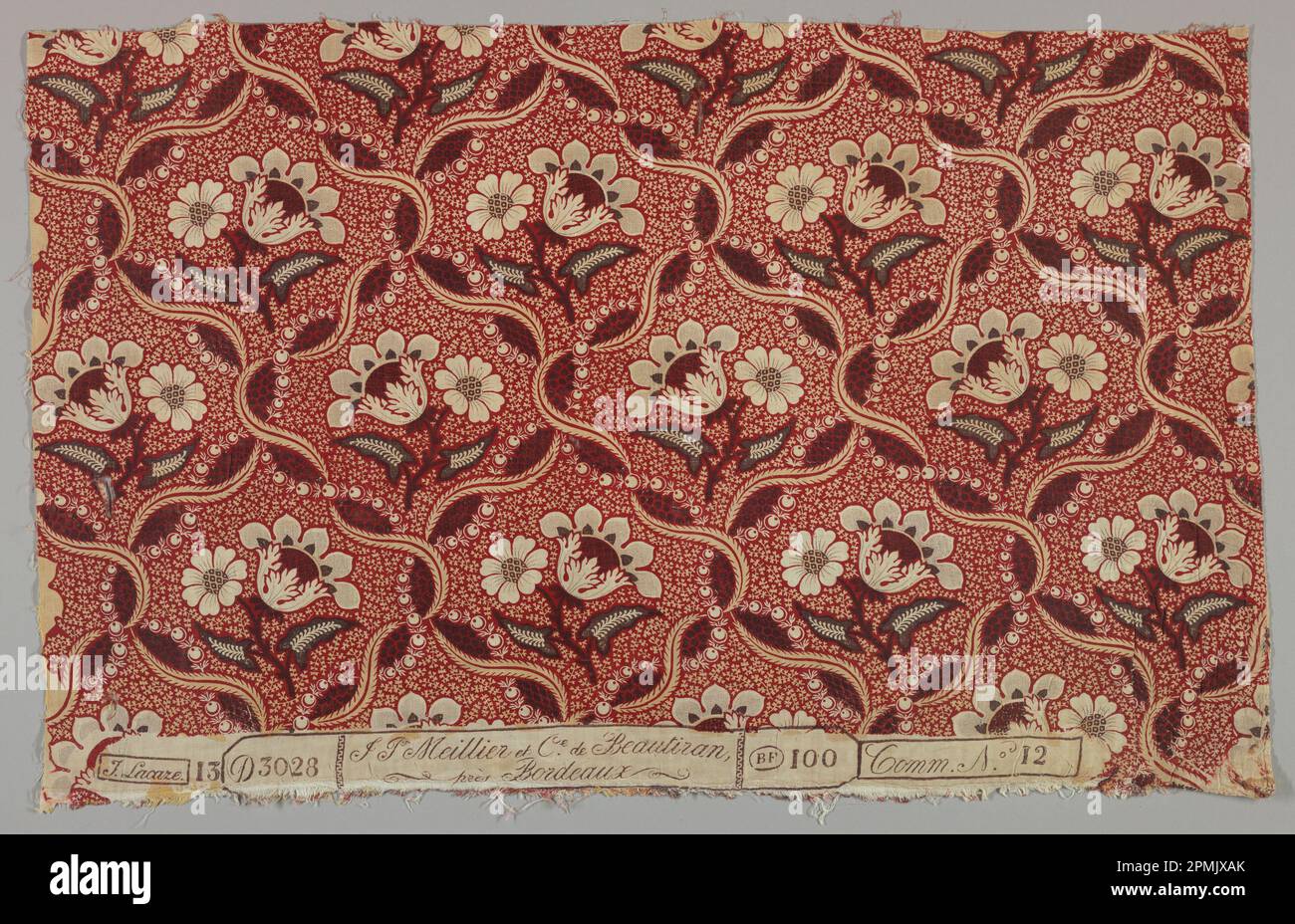 Textile (France); Company: J.P.Meiller et Cie.; cotton; Warp: 54 cm (21 1/4 in.). Weft: 82.5 cm (32 1/2 in.). All edges of fabric are cut. Pattern: Height: 25 cm (10 in.). Width: 20 cm (8 in.). Stock Photo