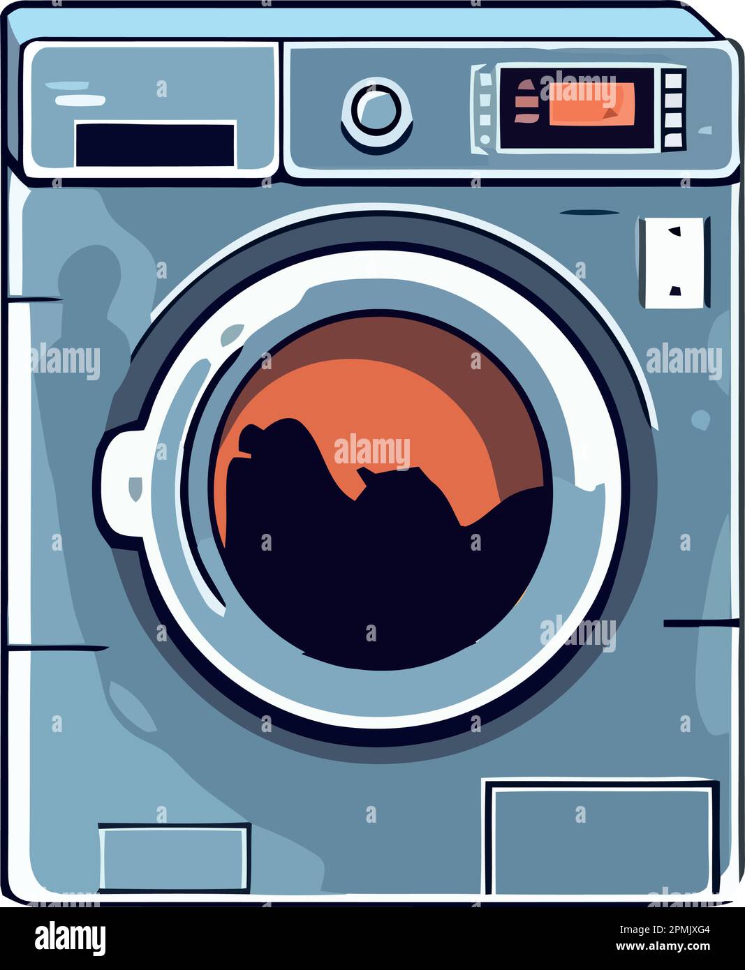 Modern washing machine spinning clothes in laundromat Stock Vector