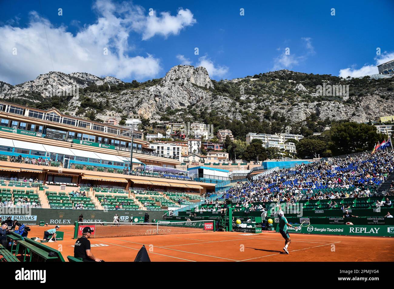Roquebrune Cap Martin, France. 09th Apr, 2023. General view during the  Rolex Monte-Carlo, ATP Masters 1000 tennis event on April 9, 2023 at Monte- Carlo Country Club in Roquebrune Cap Martin, France -