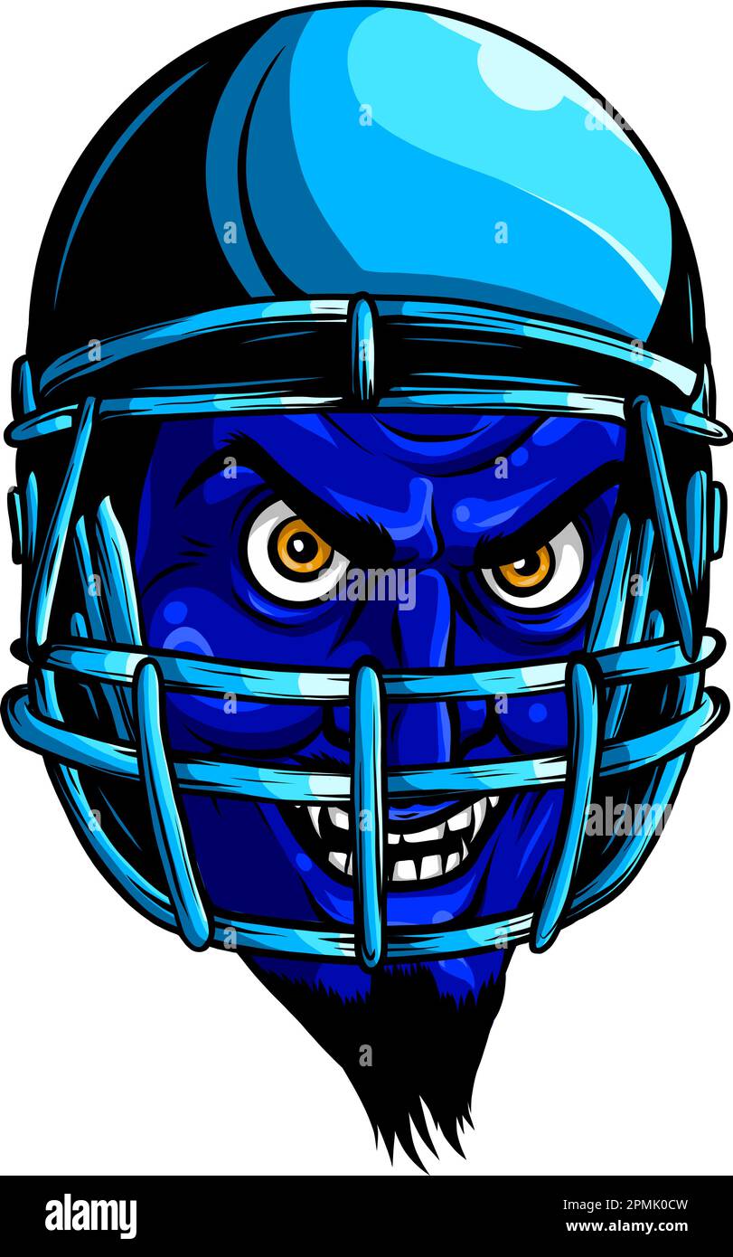 Graphic Vector Sports lllustration of a Snarling American Football Devil Demon Mascot on Football Helmet Stock Vector