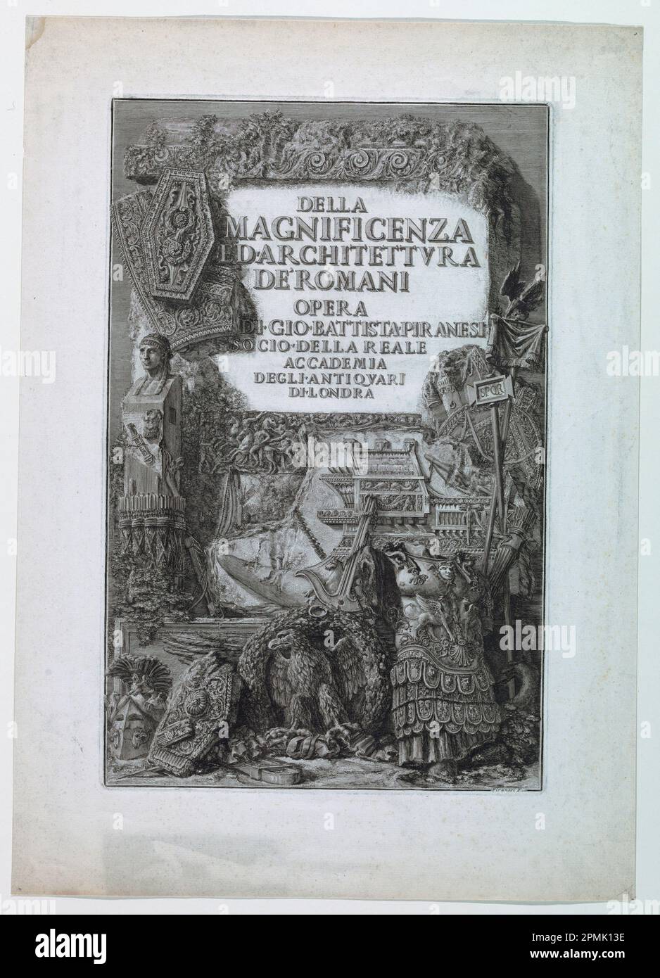 Print, Frontispiece: Della Magnificenza Ed. Architettura Dei Romani; Giovanni Battista Piranesi (Italian, 1720–1778); black ink on paper; Platemark: 44.9 × 28.9 cm (17 11/16 × 11 3/8 in.) H x W: 56.6 × 40.3 cm (22 5/16 × 15 7/8 in.) Stock Photo