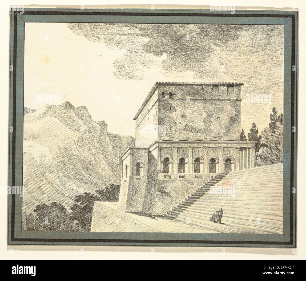 Drawing, Imaginary Classical Temple in the Mountains; Designed by Felice Giani (Italian, 1758–1823); Italy; black chalk on cream wove paper; 23.3 x 18.7 cm (9 3/16 x 7 3/8 in.) Stock Photo