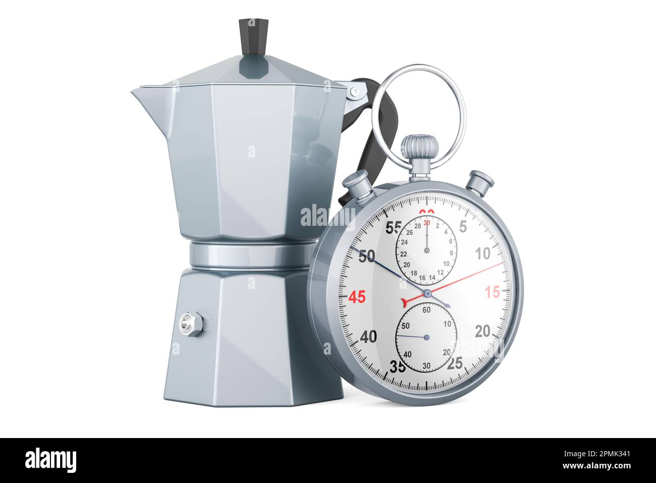 Coffee Maker, Moka Pot with stopwatch, 3D rendering isolated on white
