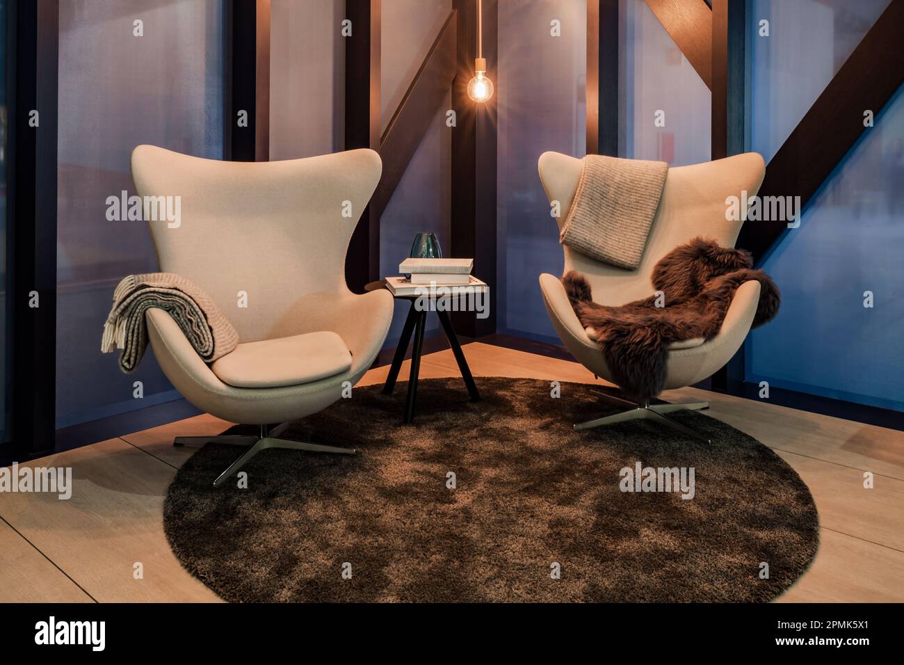Contemporary interior design with two fabric armchairs Stock Photo