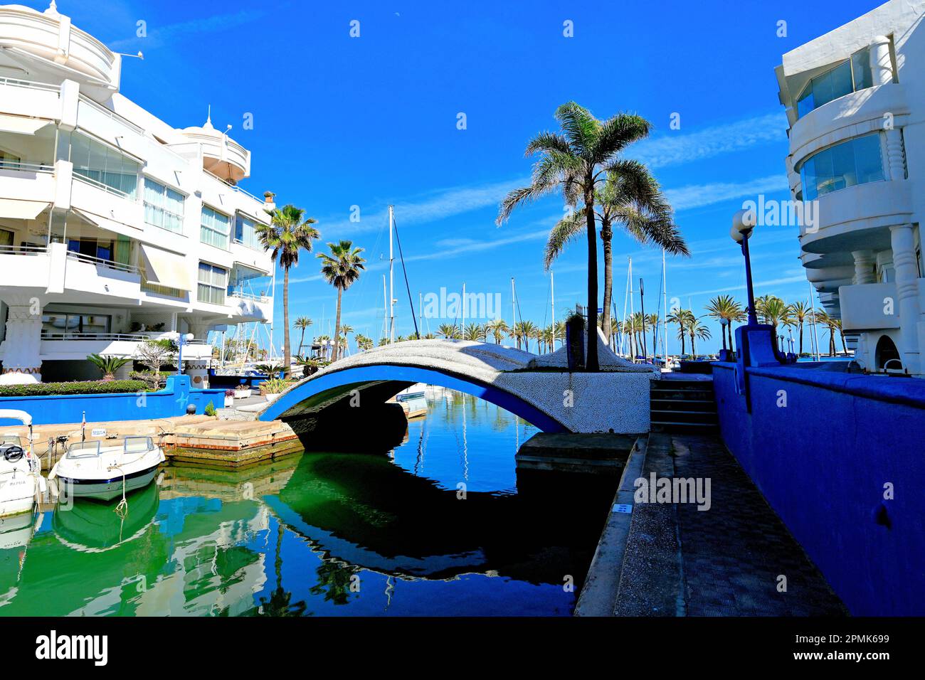 Malaga Benalmadena Yacht Marina spectacular white entrance buildings