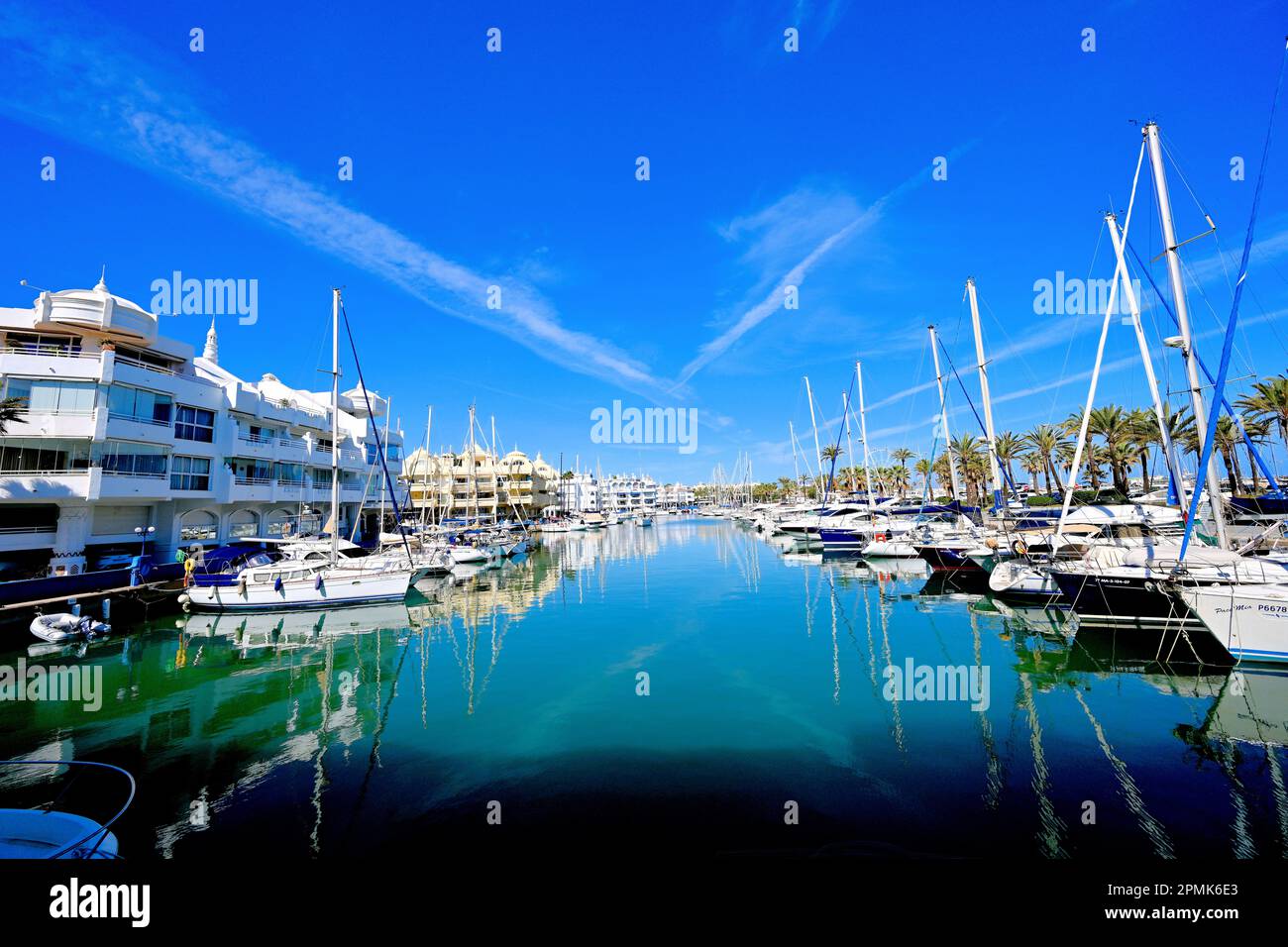 Malaga Benalmadena Yacht Marina spectacular white buildings with palm