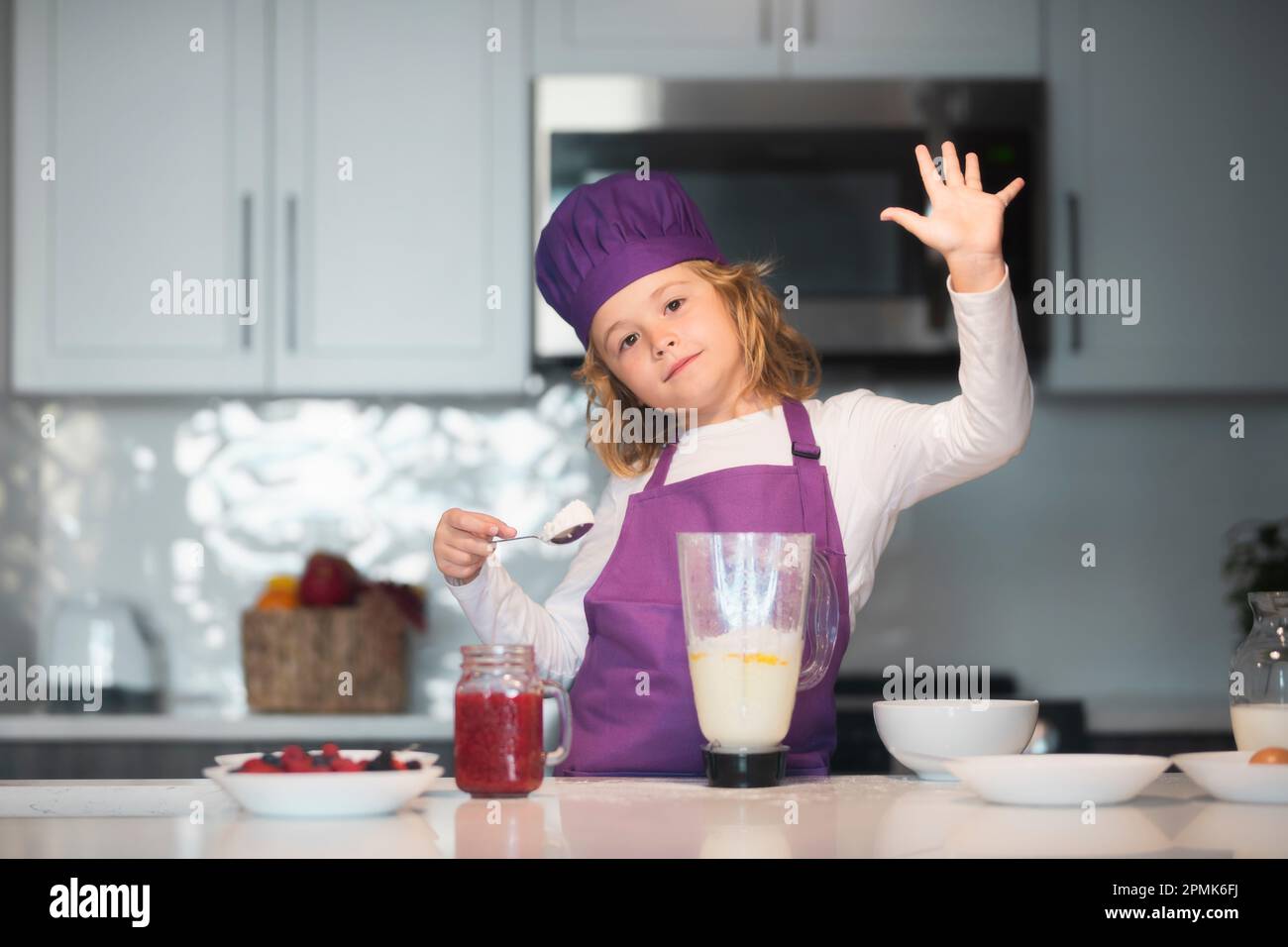 Kid Cooking Funny Little Kid Chef Cook Wearing Uniform Cook Cap And
