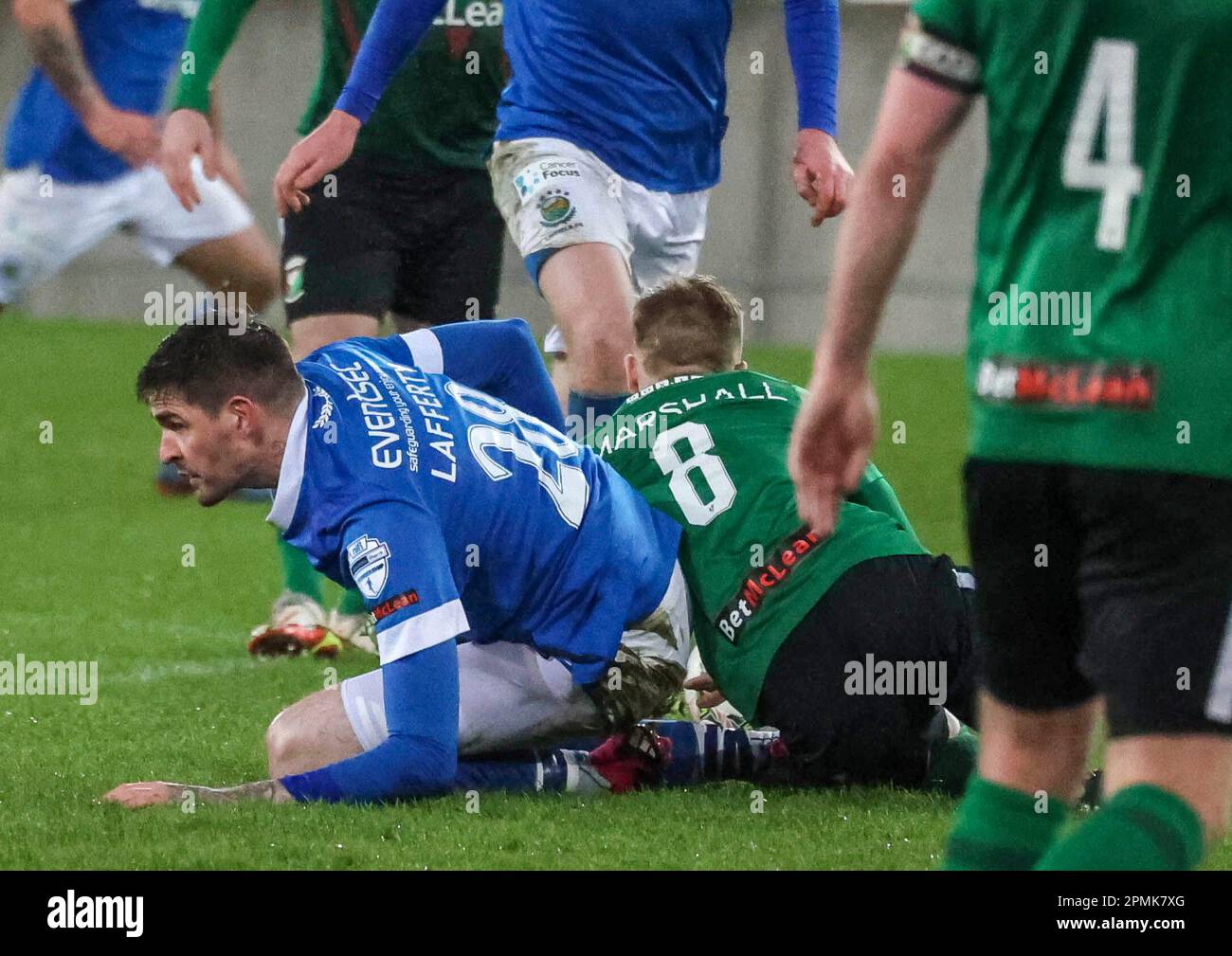 Windsor Park, Belfast, Northern Ireland, UK. 12 April 2023. Danske Bank Premiership – Linfield 1 Glentoran 1.Footballer in action Linfield football player Kyle Lafferty (28). Stock Photo