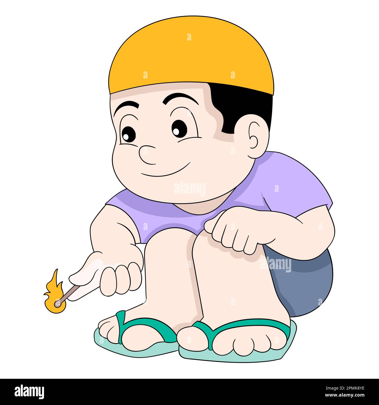 boy is sitting playing with matches Stock Vector Image & Art Alamy