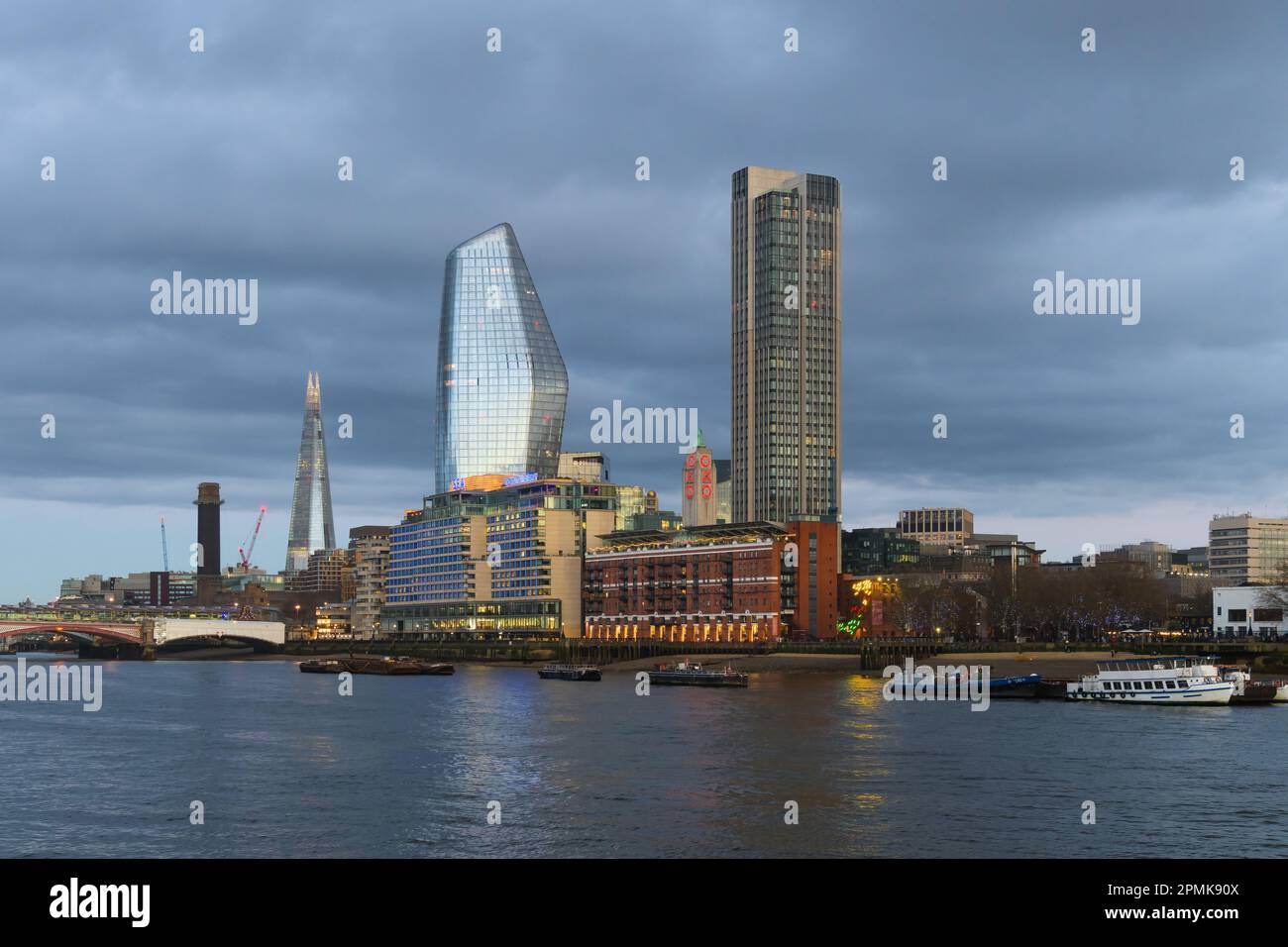 London, UK - March 18, 2023; Cityscape view of buildings on South Bank of River Thames in London Stock Photo