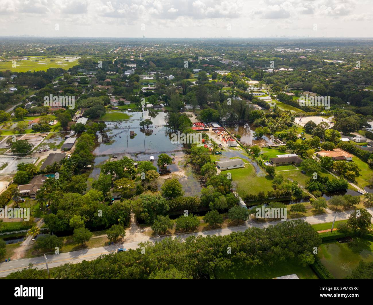Horse ranch farms flooded in Southwest Ranches FL USA after many days