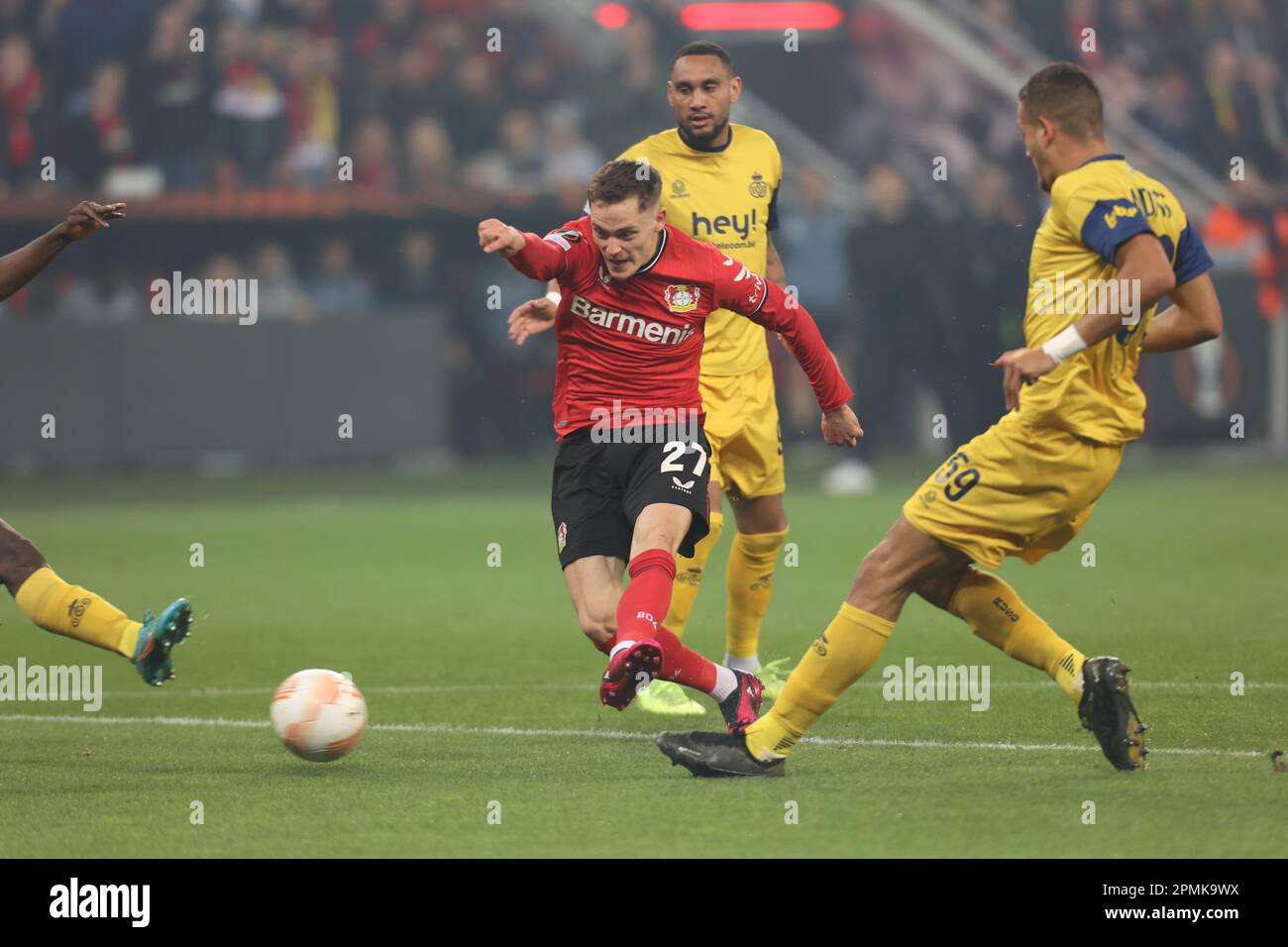 Leverkusen, Germany. 13th Apr, 2023. Florian Wirtz (Bayer04), Ismael