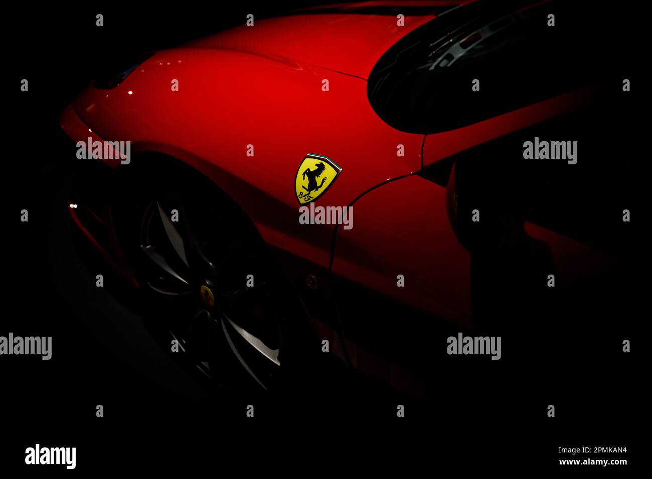 Maranello, Italy - April 01, 2023: Ferrari logo on the red luxury car Stock  Photo - Alamy