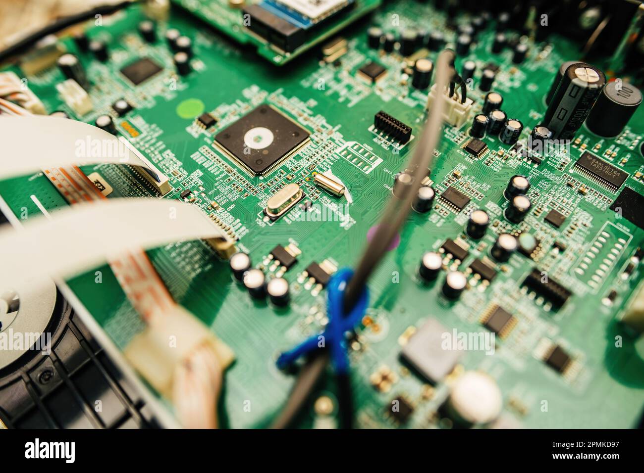 Paris, France - Mar 10, 2023: Circuit board of a hi-fi audio system