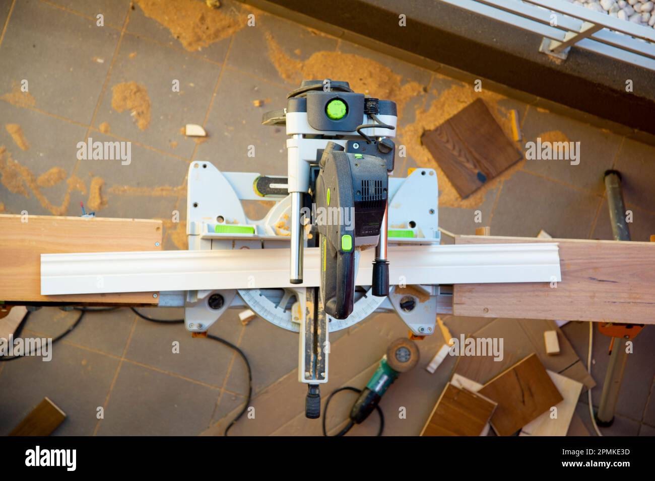 Industrial Miter Saw in Use Stock Photo Alamy