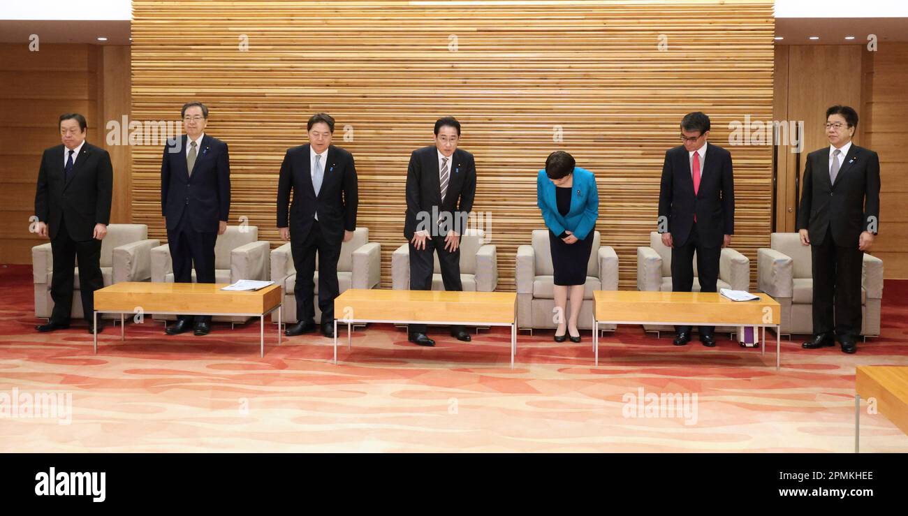 Japan's Prime Minister Fumio Kishida attends a cabinet meeting at the ...