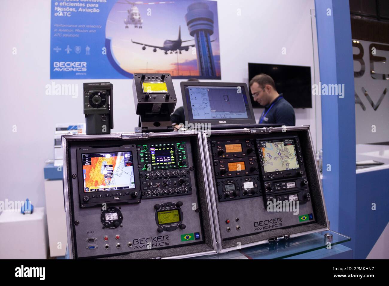 Rio De Janeiro, Brazil. 13th Apr, 2023. Becker Avionics Brasil navigation system during LAAD Defense and Security 2023, The most important Defense and Security Fair in Latin America is held at Riocentro in the west zone of the city of Rio de Janeiro, RJ. Credit: Carlos Elias Junior/FotoArena/Alamy Live News Stock Photo