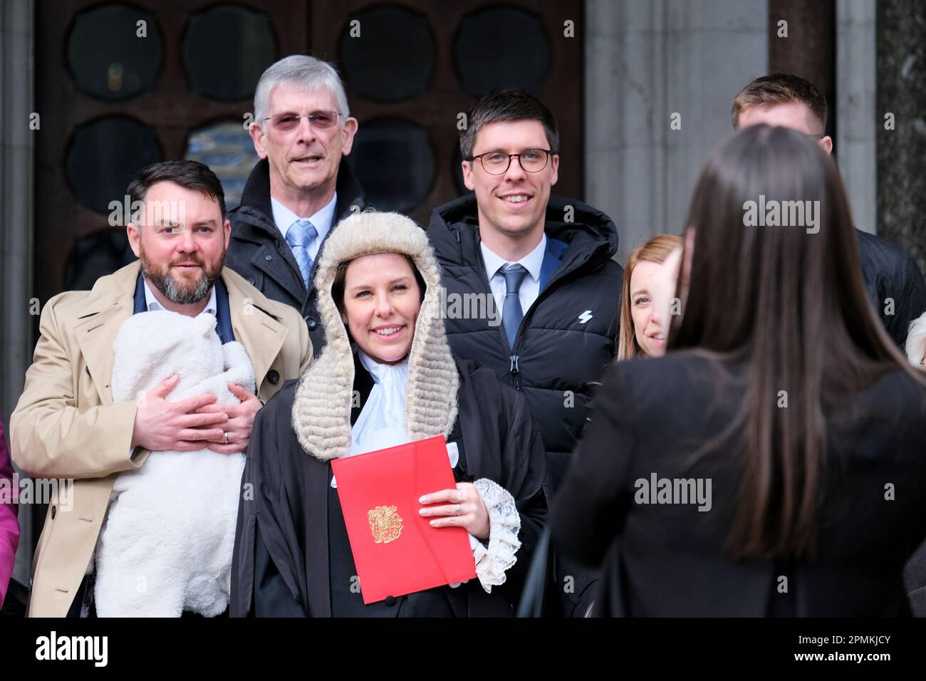 Friends and relations celebrate with a newly sworn-in member of the King's Counsel on Silks Day. Stock Photo
