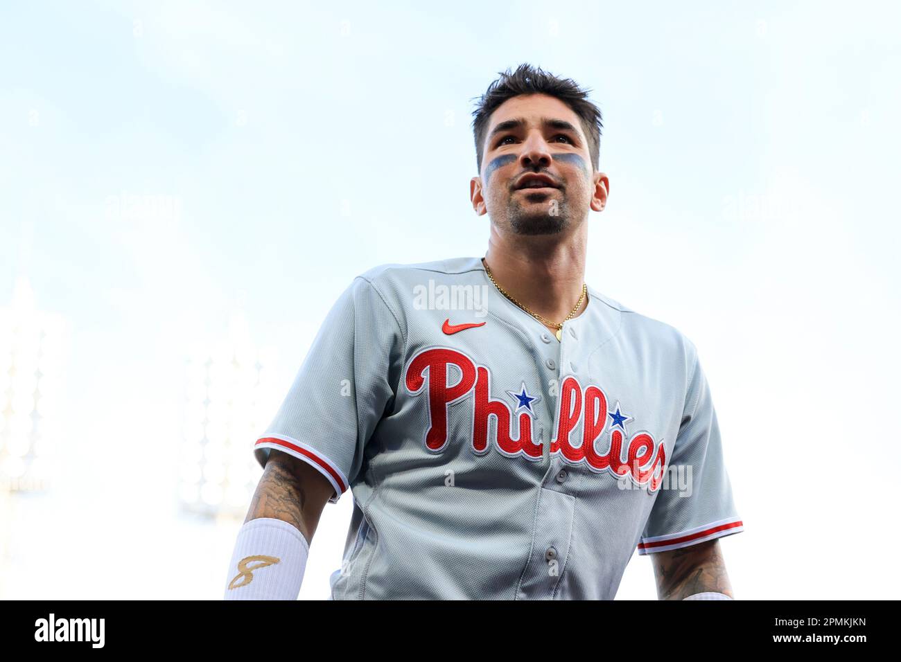 Philadelphia Phillies' Nick Castellanos walks into the dugout