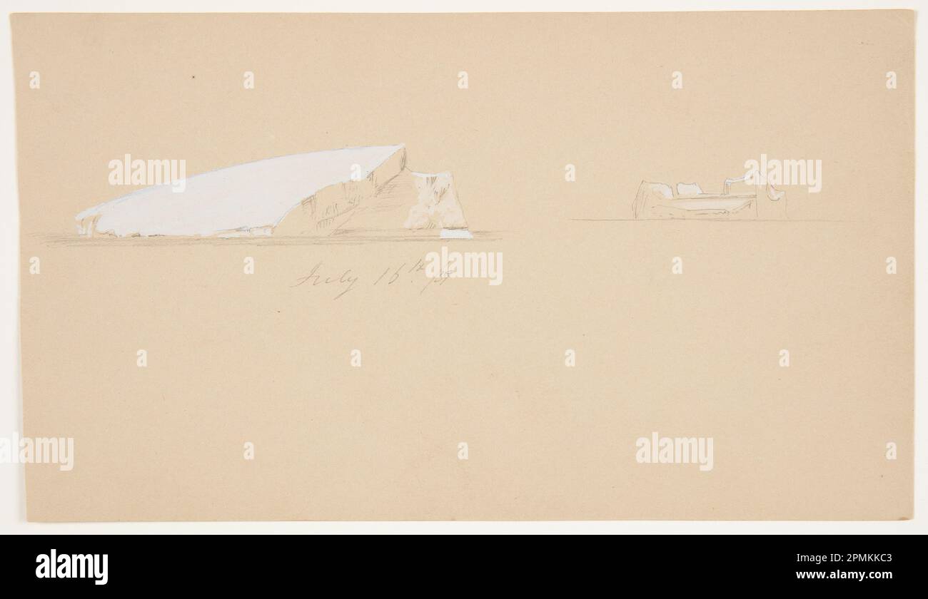 Drawing, Floating Icebergs; Frederic Edwin Church (American, 1826–1900); USA; graphite, brush and white gouache on light brown paper; 11.5 × 20.3 cm (4 1/2 × 8 in.) Stock Photo