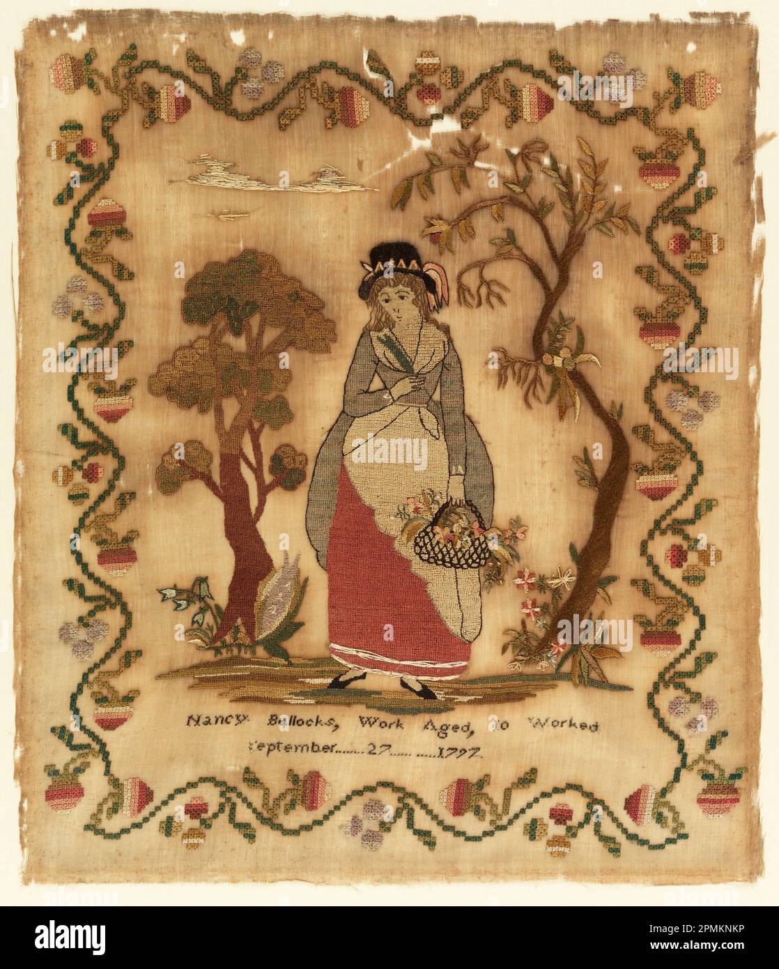 Embroidered Picture (England); Embroidered by Nancy Bullocks; silk embroidery, cotton foundation; 50.5 x 42 cm (19 7/8 x 16 9/16 in.); Bequest of Mrs. Henry E. Coe; 1941-69-212 Stock Photo
