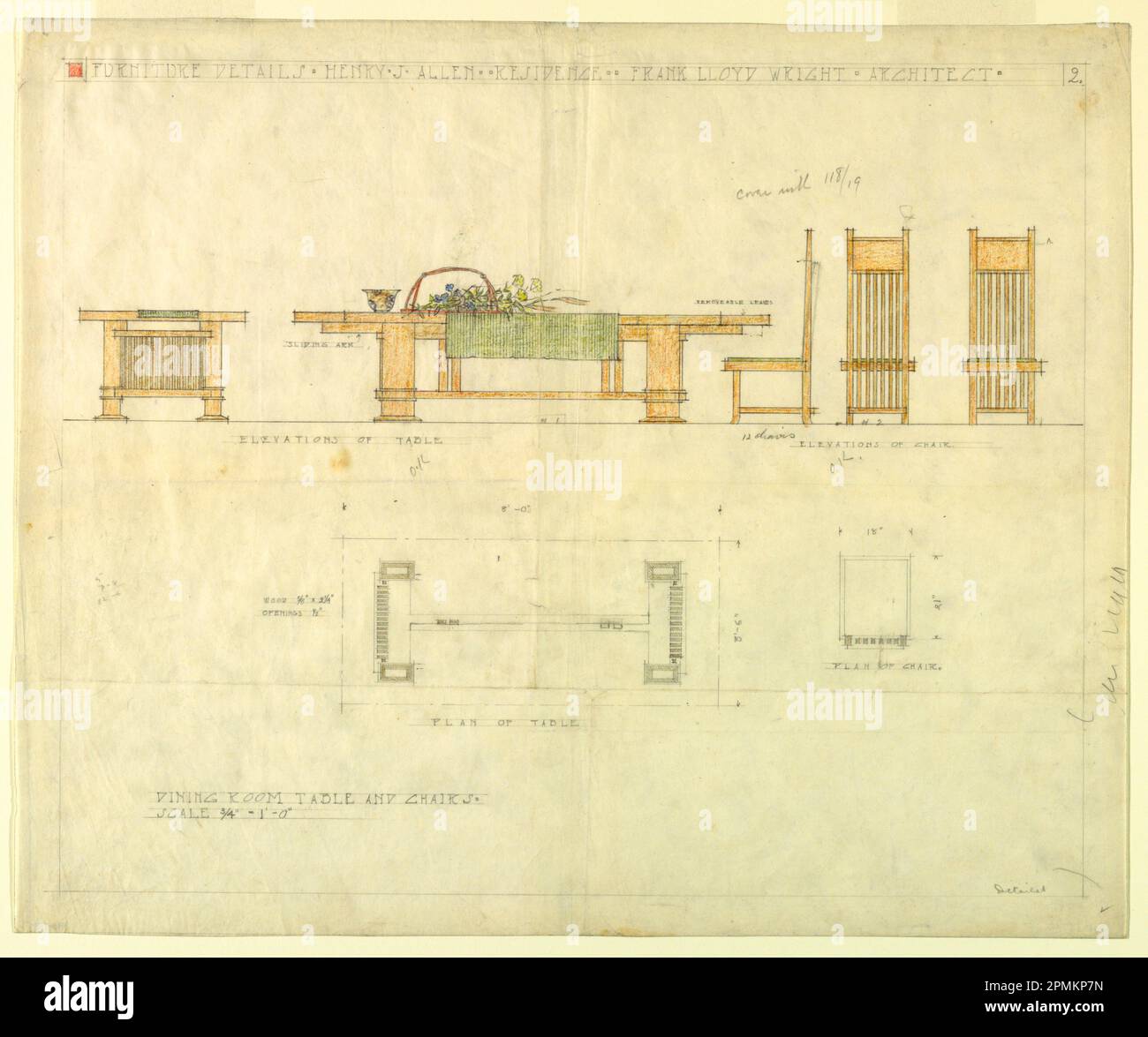 Drawing, Dining Room Table and Chairs, Henry J. Allen Residence