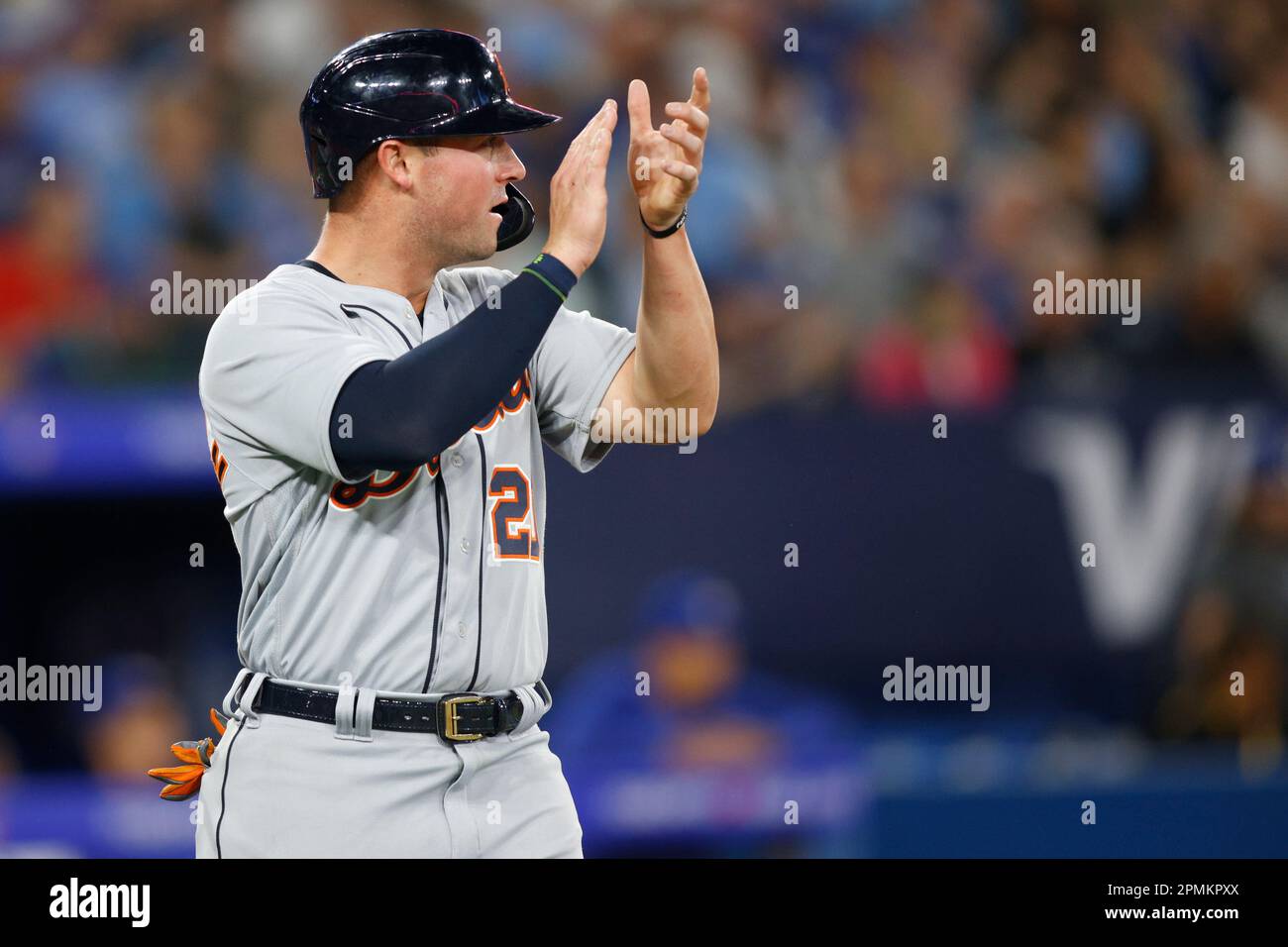 Detroit Tigers' Matt Vierling bats against the San Diego Padres during the  third inning of a baseball game Sunday, July 23, 2023, in Detroit. (AP  Photo/Duane Burleson Stock Photo - Alamy