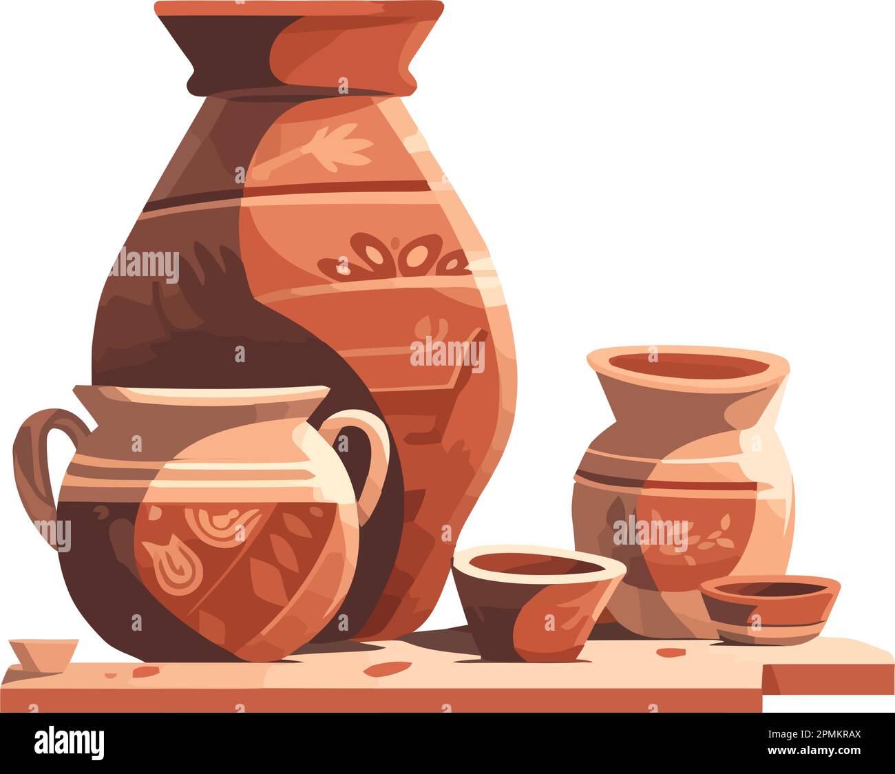 Ornate terracotta vase with hand painted flower pattern Stock Vector
