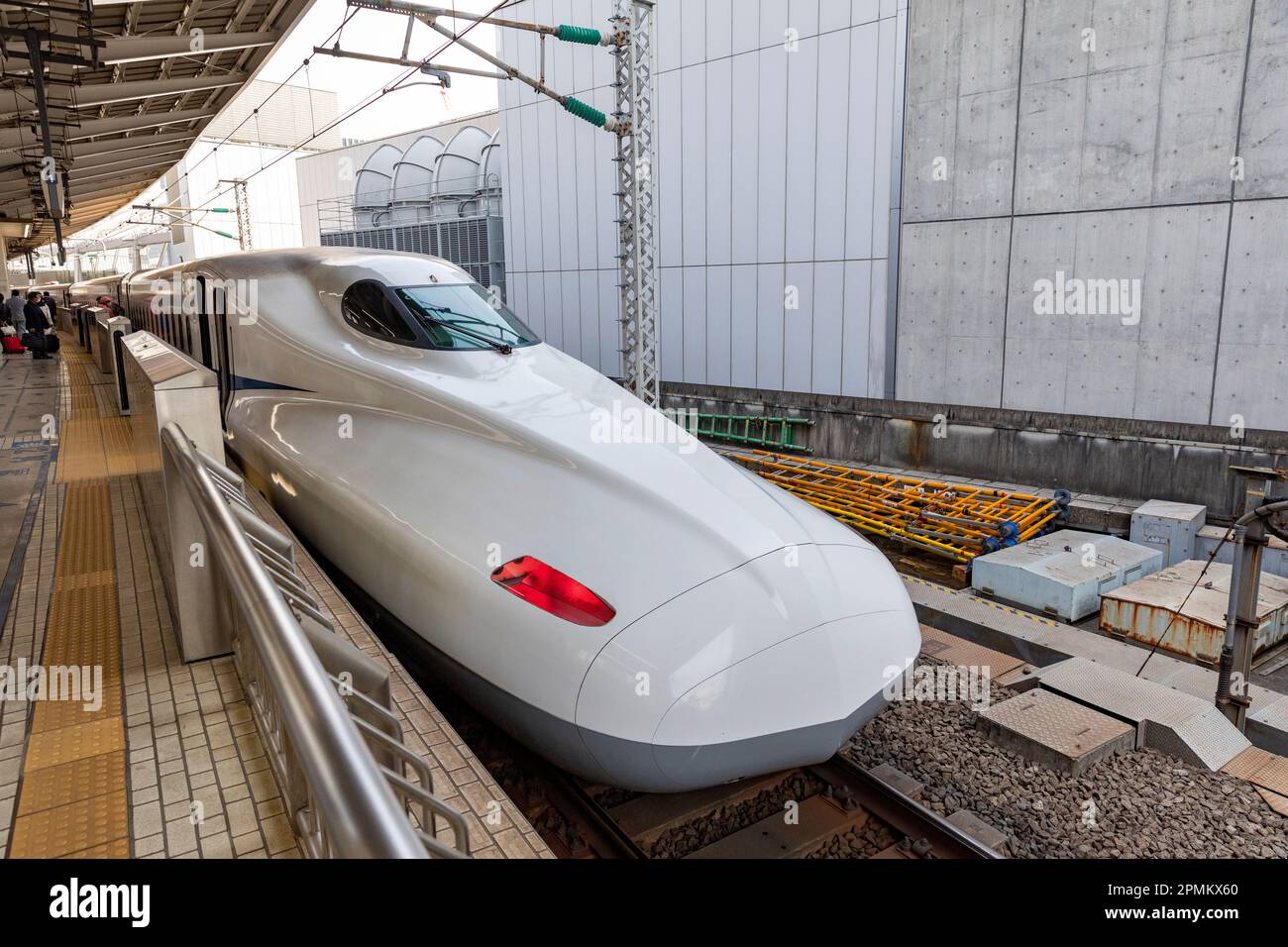Tokyo station bullet train Shinkansen at the platform ready to depart at high speed, Japanese railway,Asia Stock Photo