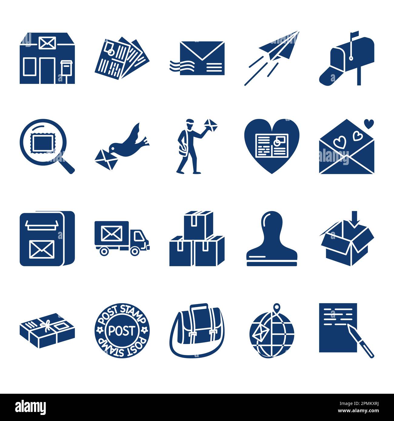 Mail delivery icon set in glyph style. Post station and services
