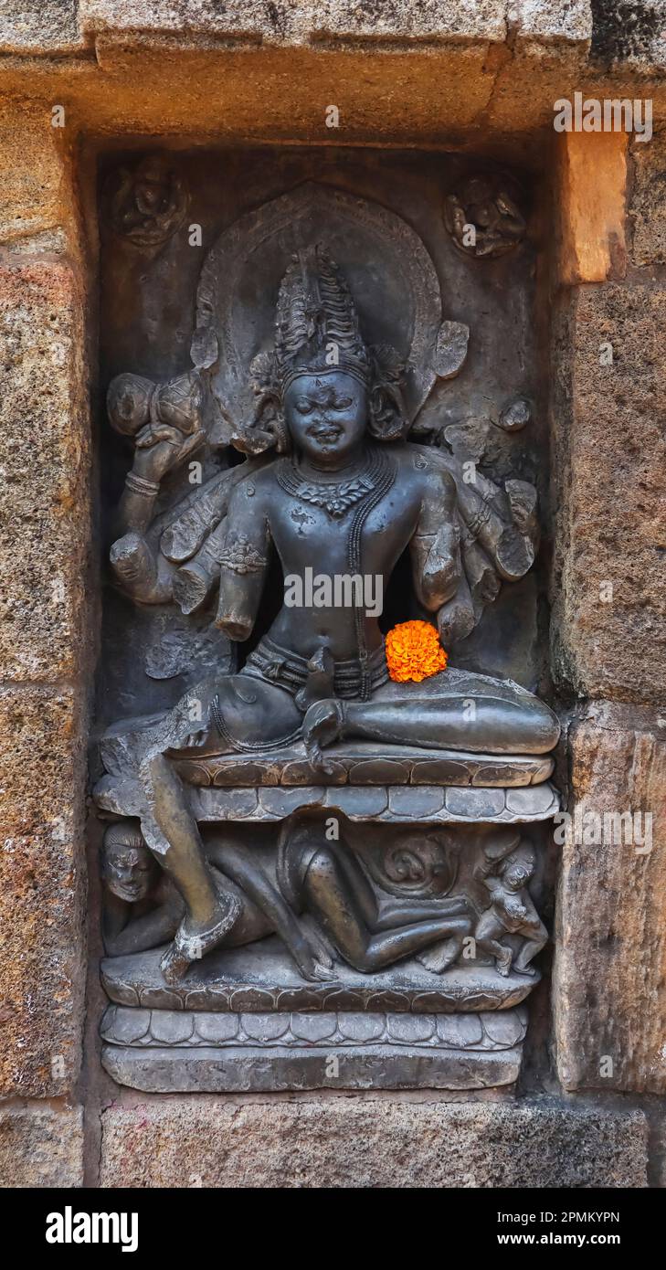 Carving Sculpture of Lord Shiva on the Chausath Yogini Temple of Hirapur, Temple is dated 8-9th Century A.D. Built by Queen Hiradevi of Bhauma Dynasty Stock Photo