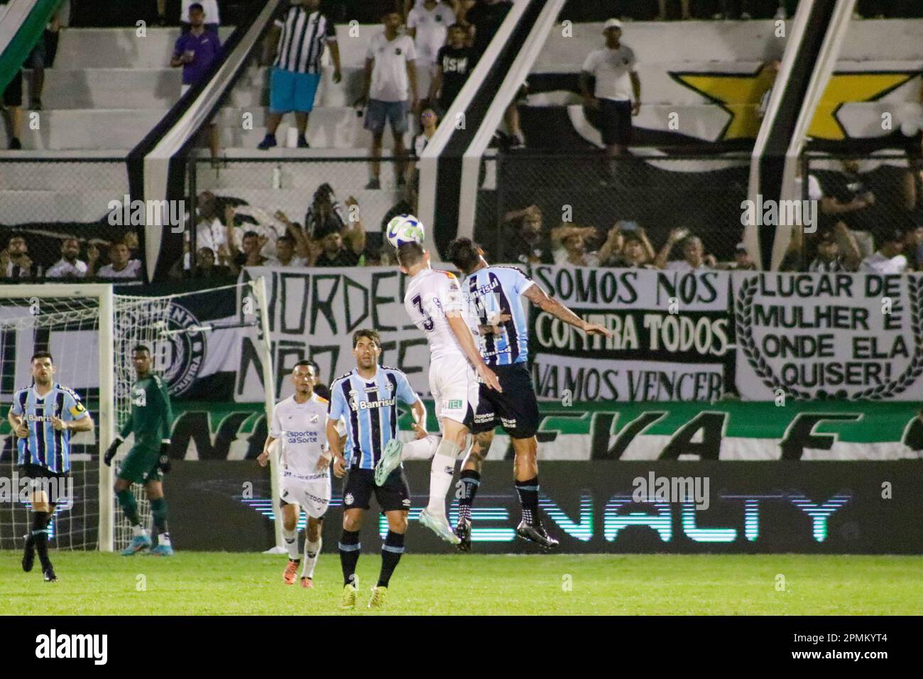 Natal, Brazil. 14th Apr, 2023. RN - CHRISTMAS - 04/13/2023 - BRAZILIAN COPA  2023, ABC X GREMIO ABC player competes with Gremio player during a match at  Frasqueirao stadium for the 2023