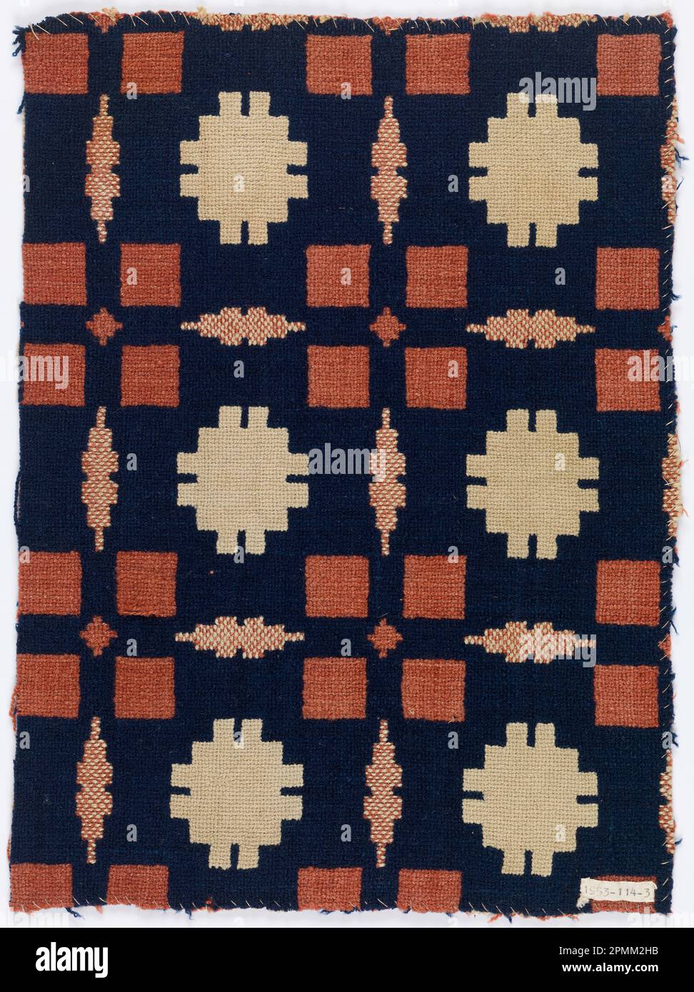 Coverlet Fragment (USA); wool, cotton; Warp x Weft: 33 x 30.5 cm (13 x 12 in.) Stock Photo