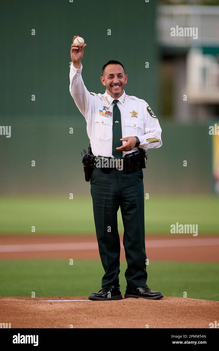 Lee County Sheriff Carmine Marceno throws out a ceremonial first