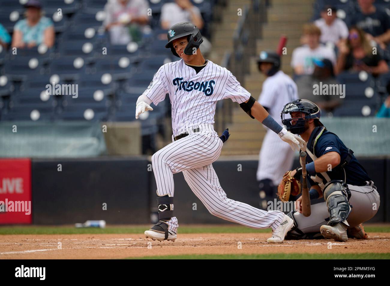 Tampa Tarpons Nelson Medina (3) hits a single during an MiLB Florida State  League baseball game against the Lakeland Flying Tigers on April 9, 2023 at  George M. Steinbrenner Field in Tampa