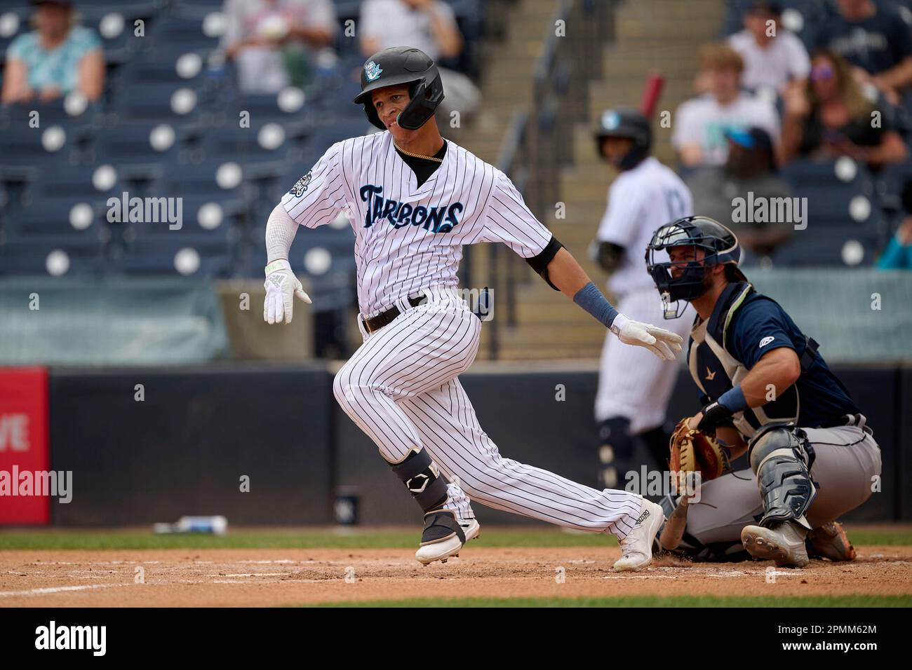 Tampa Tarpons Nelson Medina (3) hits a single during an MiLB Florida State  League baseball game against the Lakeland Flying Tigers on April 9, 2023 at  George M. Steinbrenner Field in Tampa