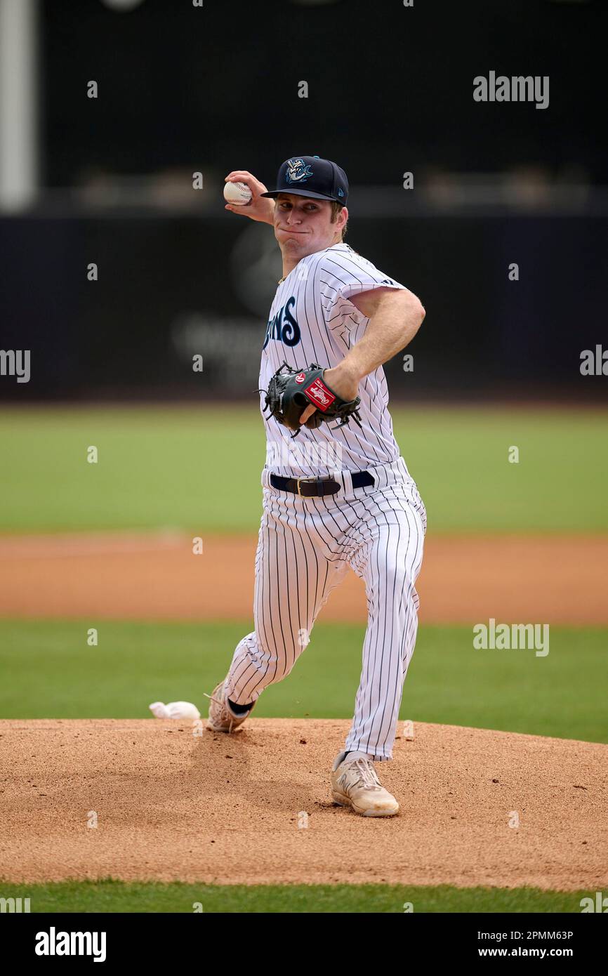 Tampa Tarpons pitcher Justin Lange (20) during an MiLB Florida State League  baseball game against the Lakeland Flying Tigers on April 9, 2023 at George  M. Steinbrenner Field in Tampa, Florida. (Mike