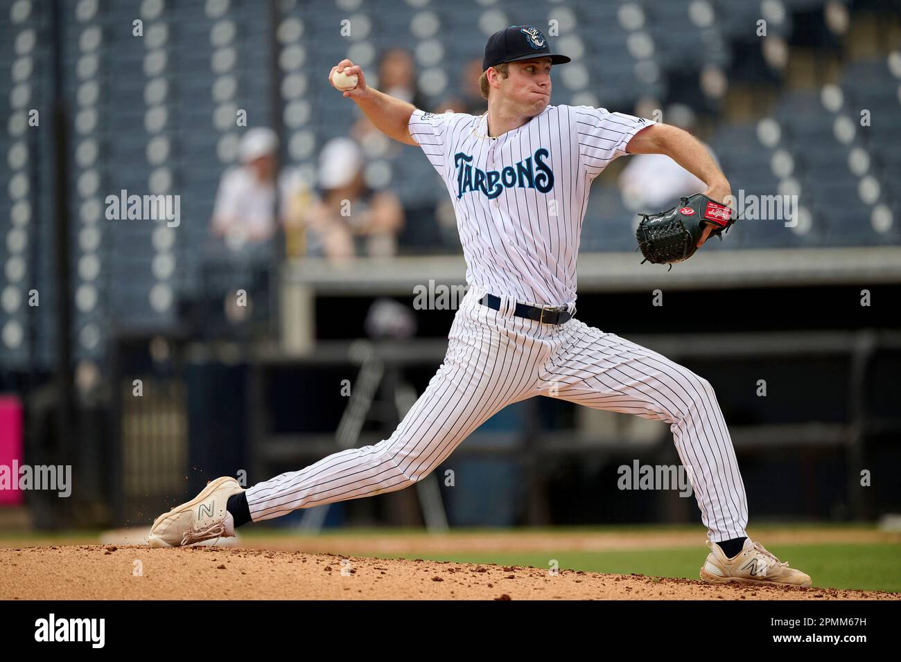 Tampa Tarpons pitcher Justin Lange (20) during an MiLB Florida State League  baseball game against the Lakeland Flying Tigers on April 9, 2023 at George  M. Steinbrenner Field in Tampa, Florida. (Mike