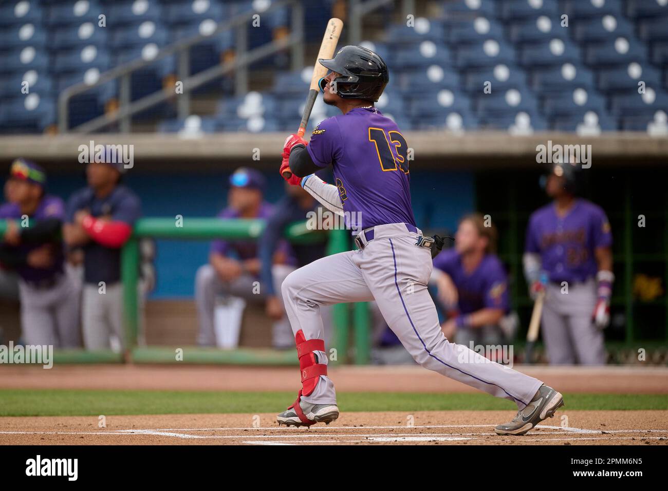 Fort Myers Mighty Mussels Carlos Aguiar (13) bats during an MiLB