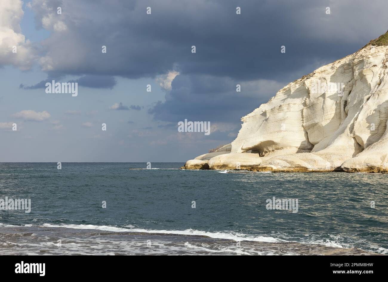 Mediterranean coast with white rock in northern Israel Stock Photo