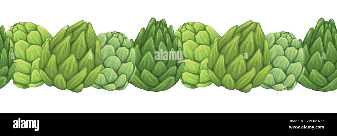 Vector seamless border of hand drawn artichokes isolated from