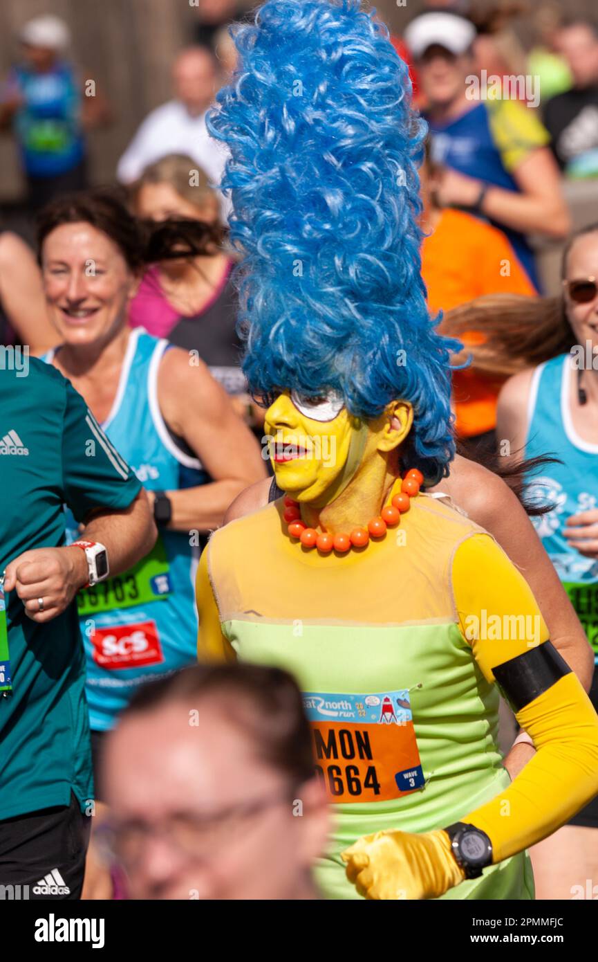 Runner in Marge Simpson costume, Great North Run 2022, Newcastle upon Tyne, United Kingdom Stock Photo