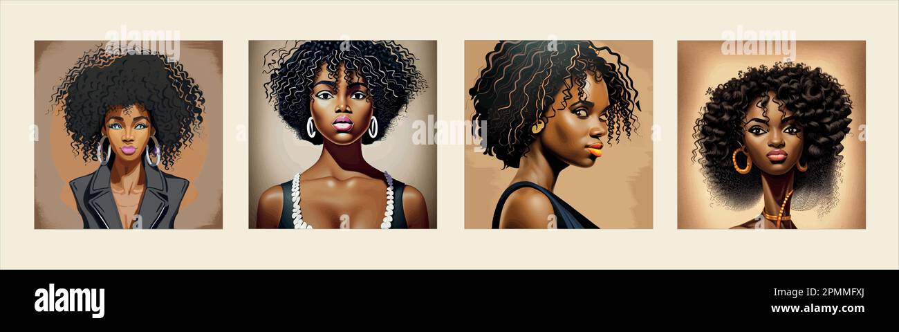 Afro woman, American african woman, Black woman Curly hair makeup and ...