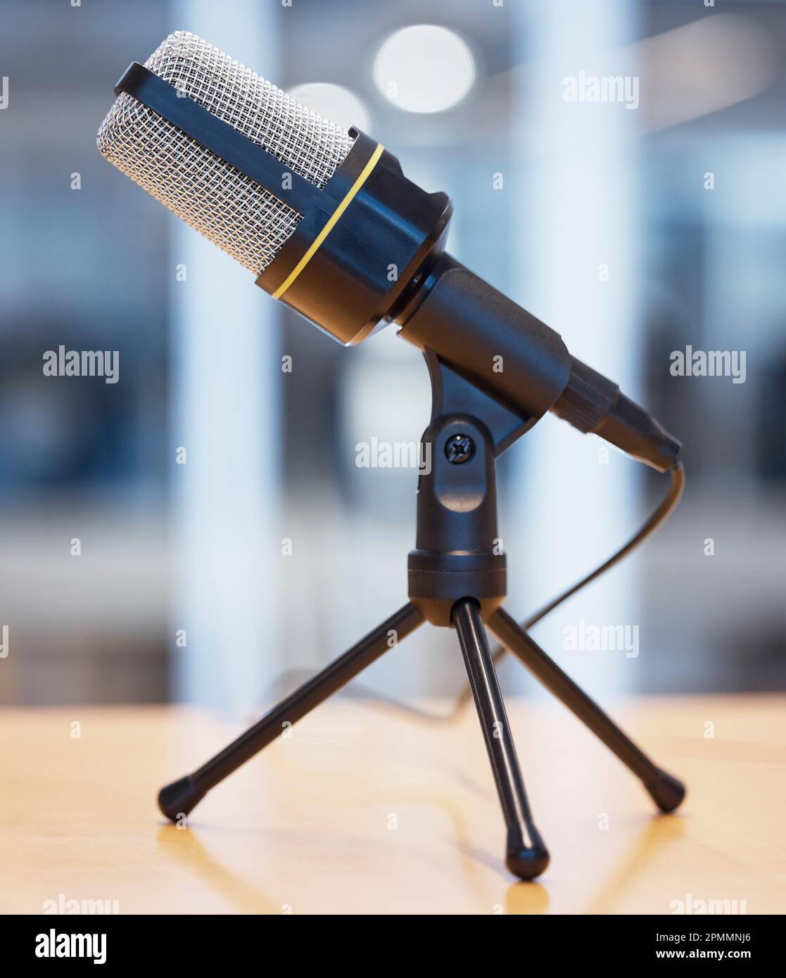 Music, podcast and radio with microphone in office for live streaming