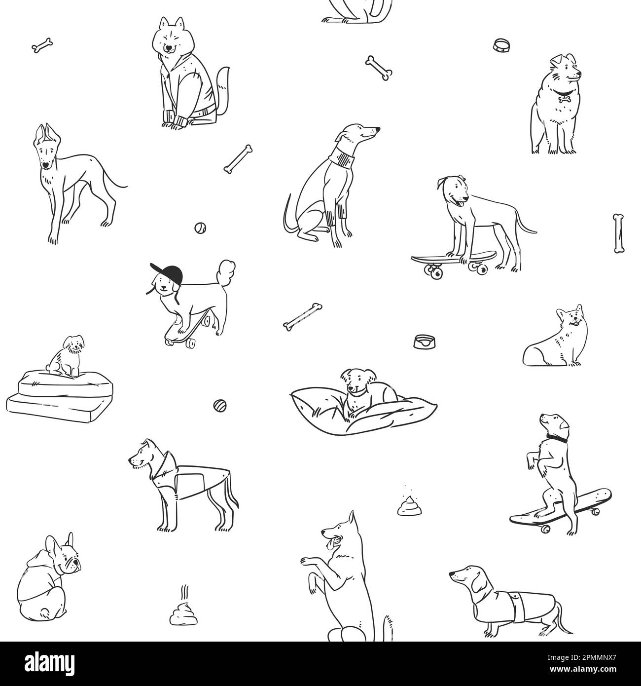 Hand drawn vector abstract graphic line art seamless pattern with ...