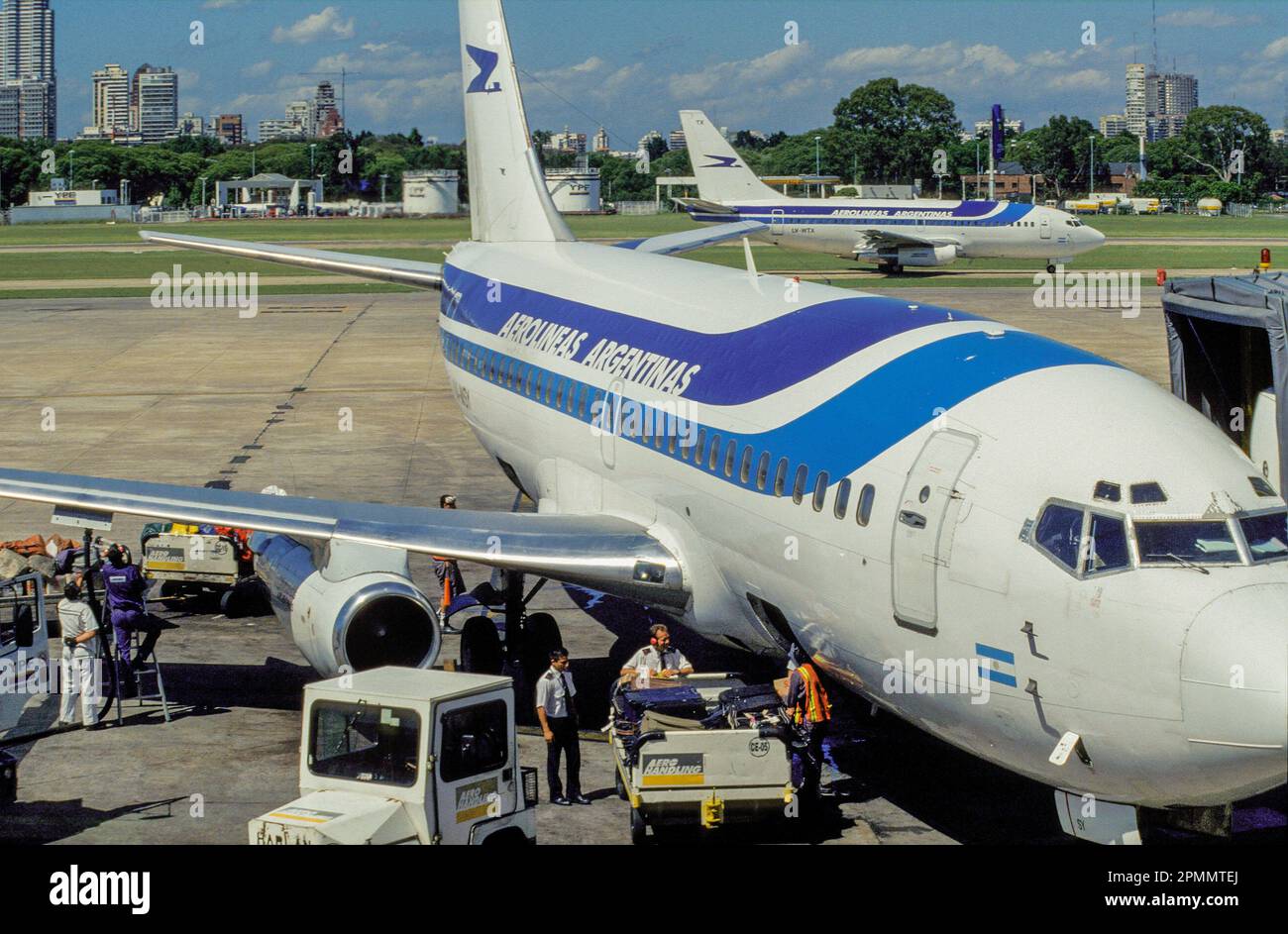 Argentina, Buenos Aires. Aerolineas Argentinas plane at the city airport. Stock Photo