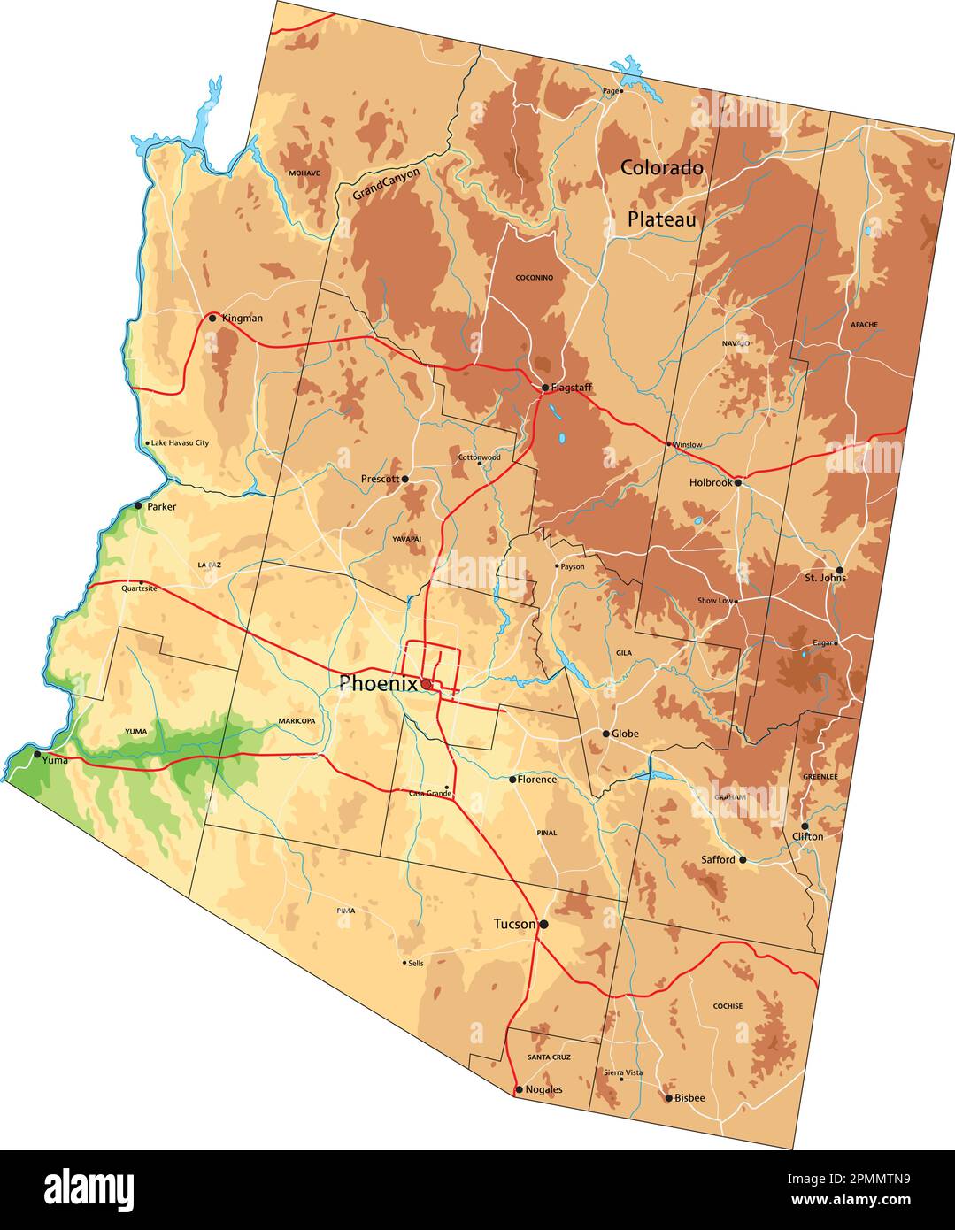 High Detailed Arizona Physical Map With Labeling Stock Vector Image High Detailed Arizona Physical Map With Labeling 2PMMTN9