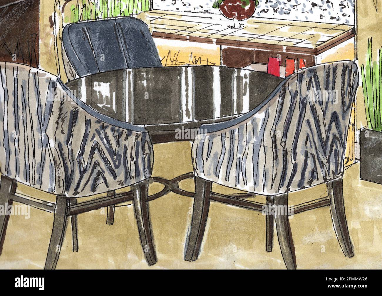 Interior detail sketch of a modern style dining room Stock Photo - Alamy